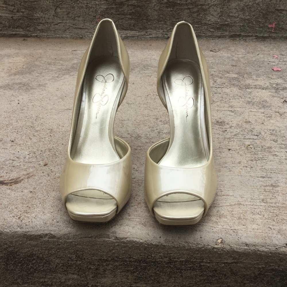 Pearl White Peep-toe Heels